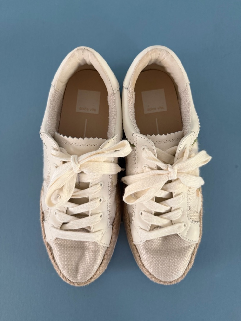 Dolce Vita Azalia Oxford White Daisy Floral Raffia Espadrille Platform Sneakers - Picture 7 of 9